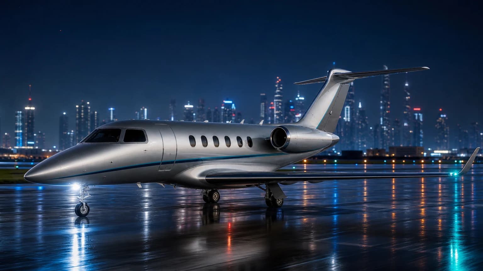 Bombardier Learjet 75 — illustrative night taxi