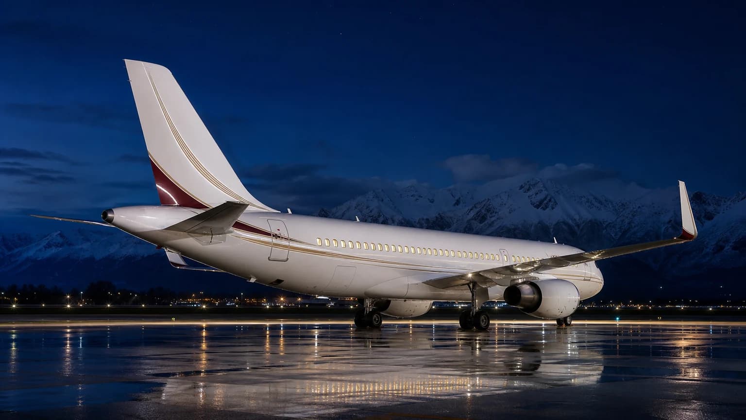 Airbus ACJ319neo — illustrative geneva night