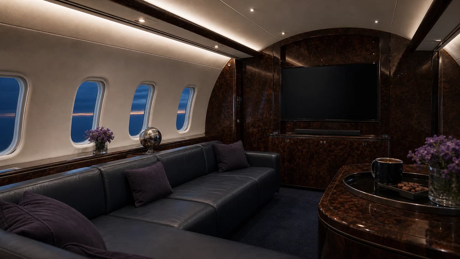 Bombardier Global 5500 — illustrative rear cinema lounge