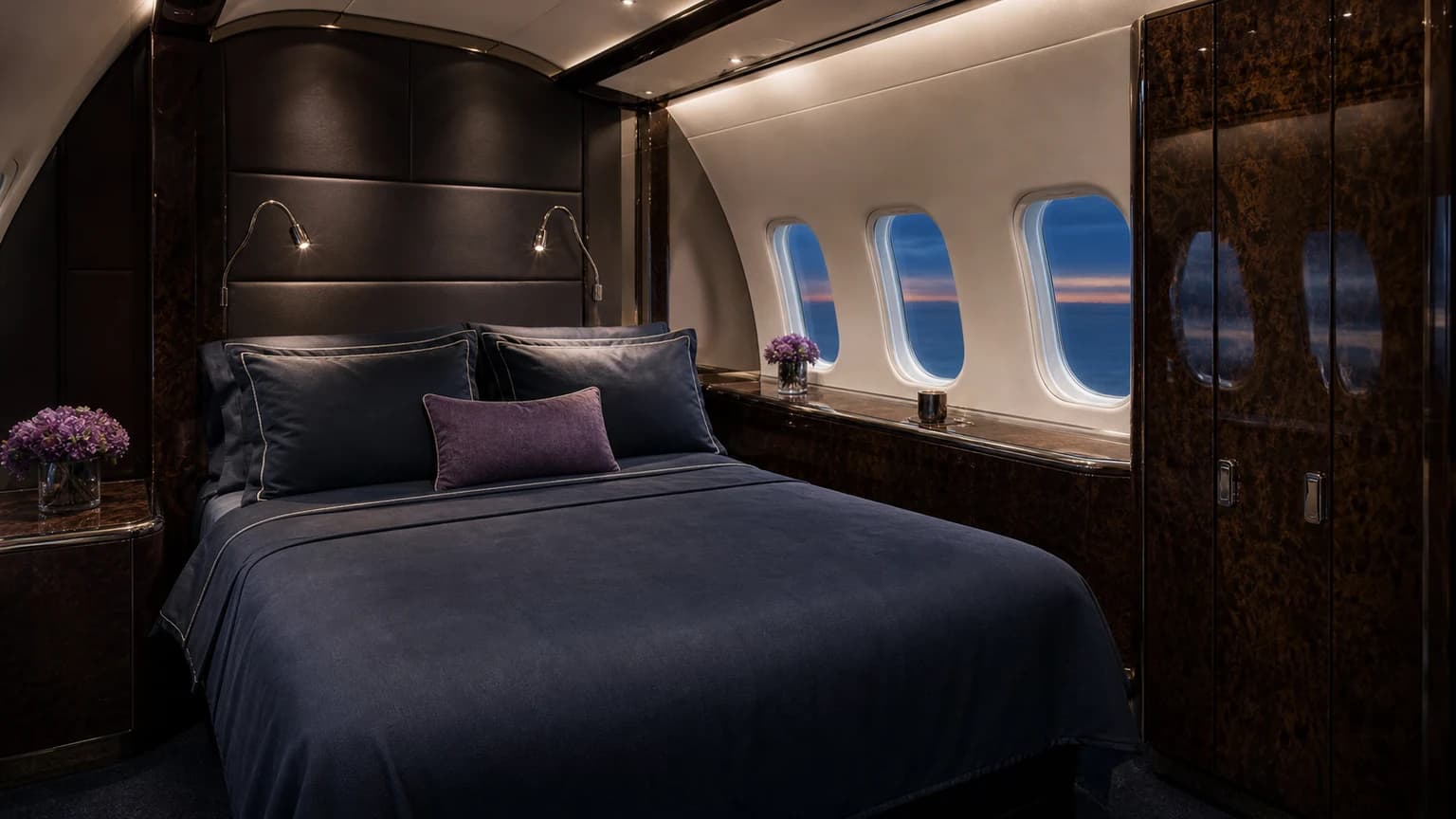 Private bedroom aboard a long-range jet