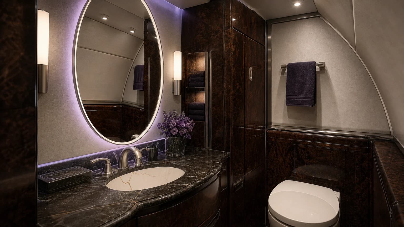 Bombardier Global 5500 — illustrative marble lavatory