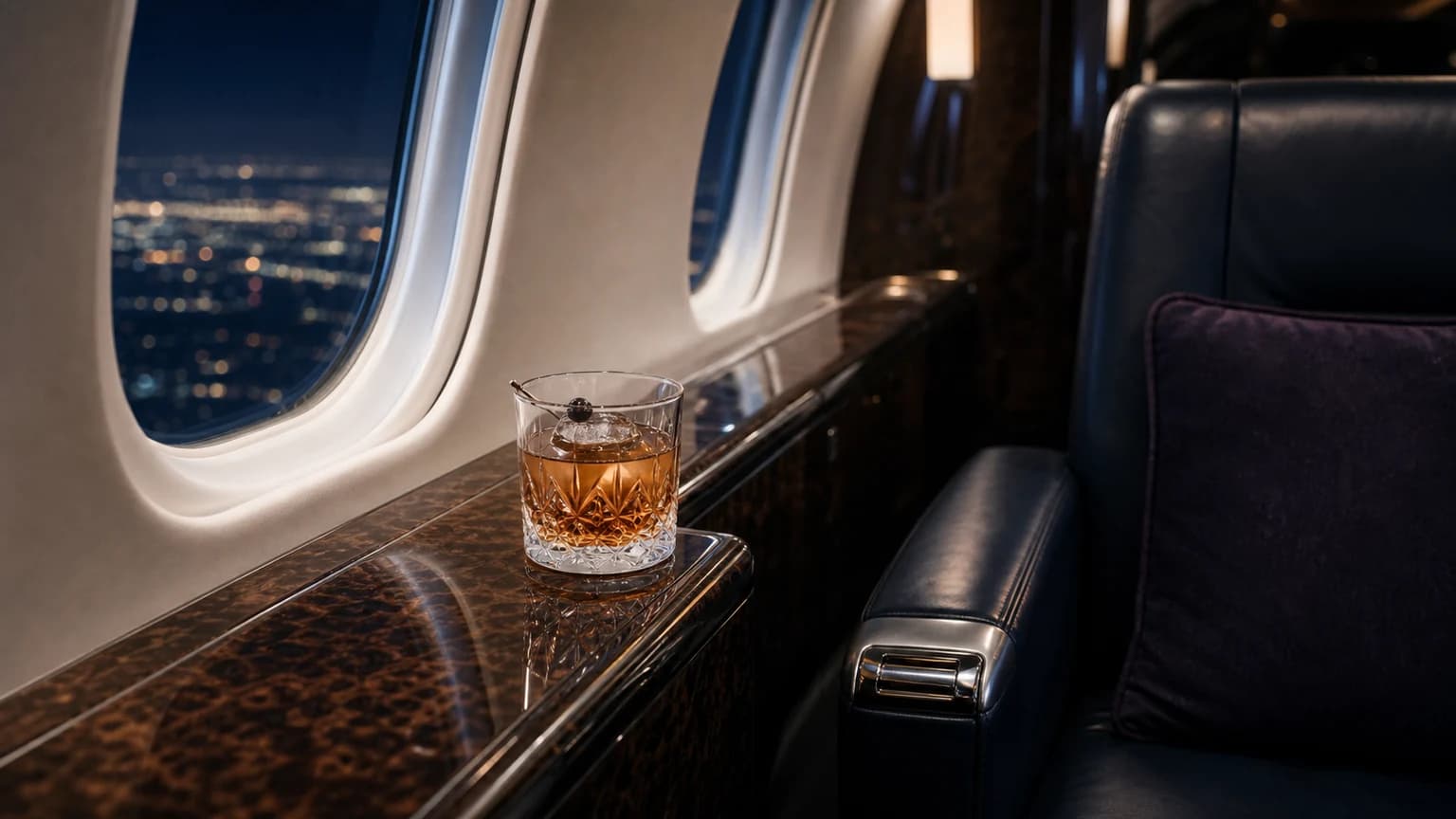 Bombardier Global 5500 — illustrative night flight cocktail